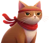 Un chat roux avec un foulard rouge